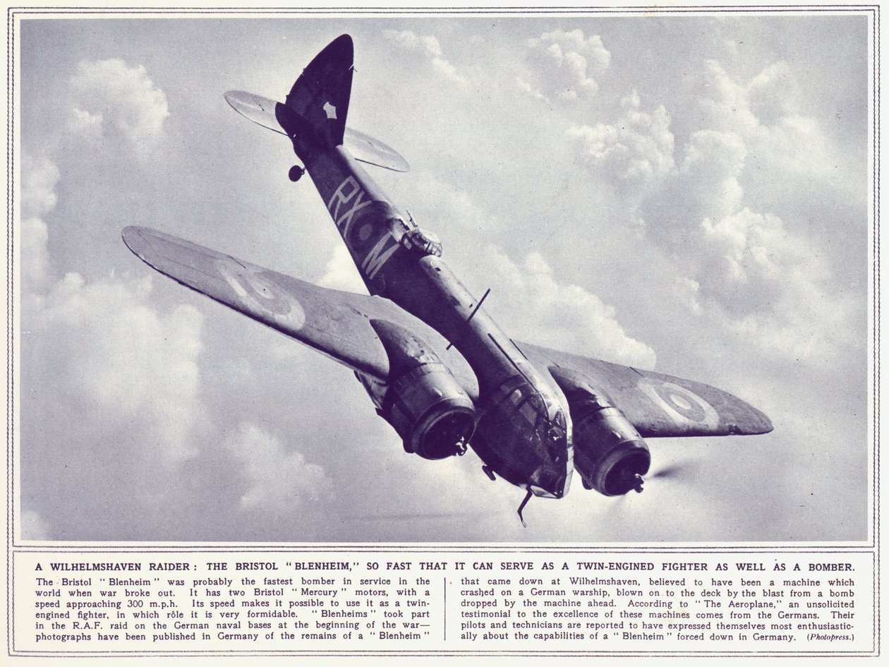 A Bristol Blenheim, z The Illustrated War News, publikované 22. listopadu 1939 od English Photographer