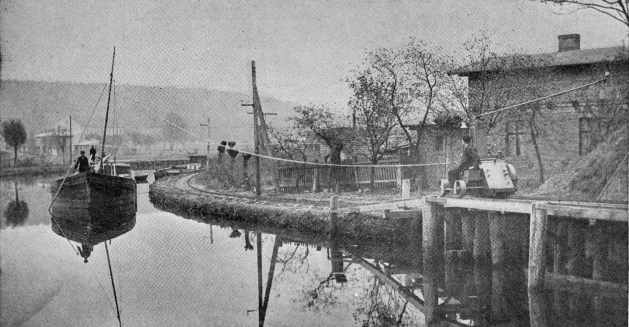 Automobil táhne člun po kanálu Finow v Německu, ilustrace z Krále, 1. června 1901 od English Photographer