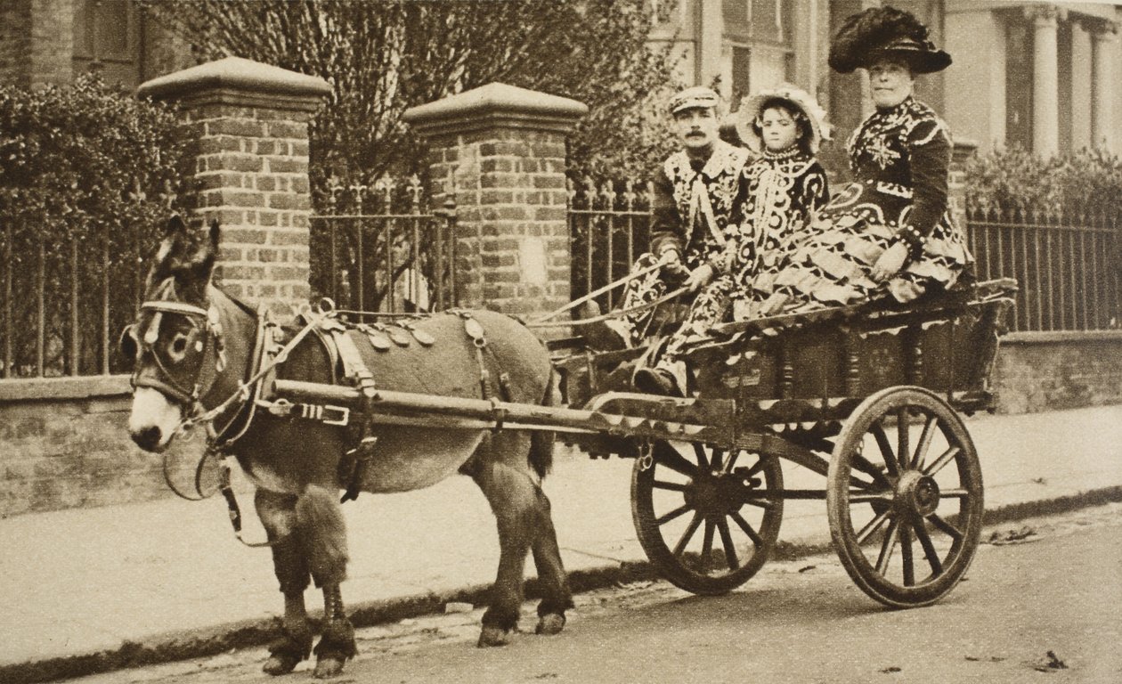 Oslí kára převáží bohatou rodinu costermongers (sépiová fotografie) od English Photographer