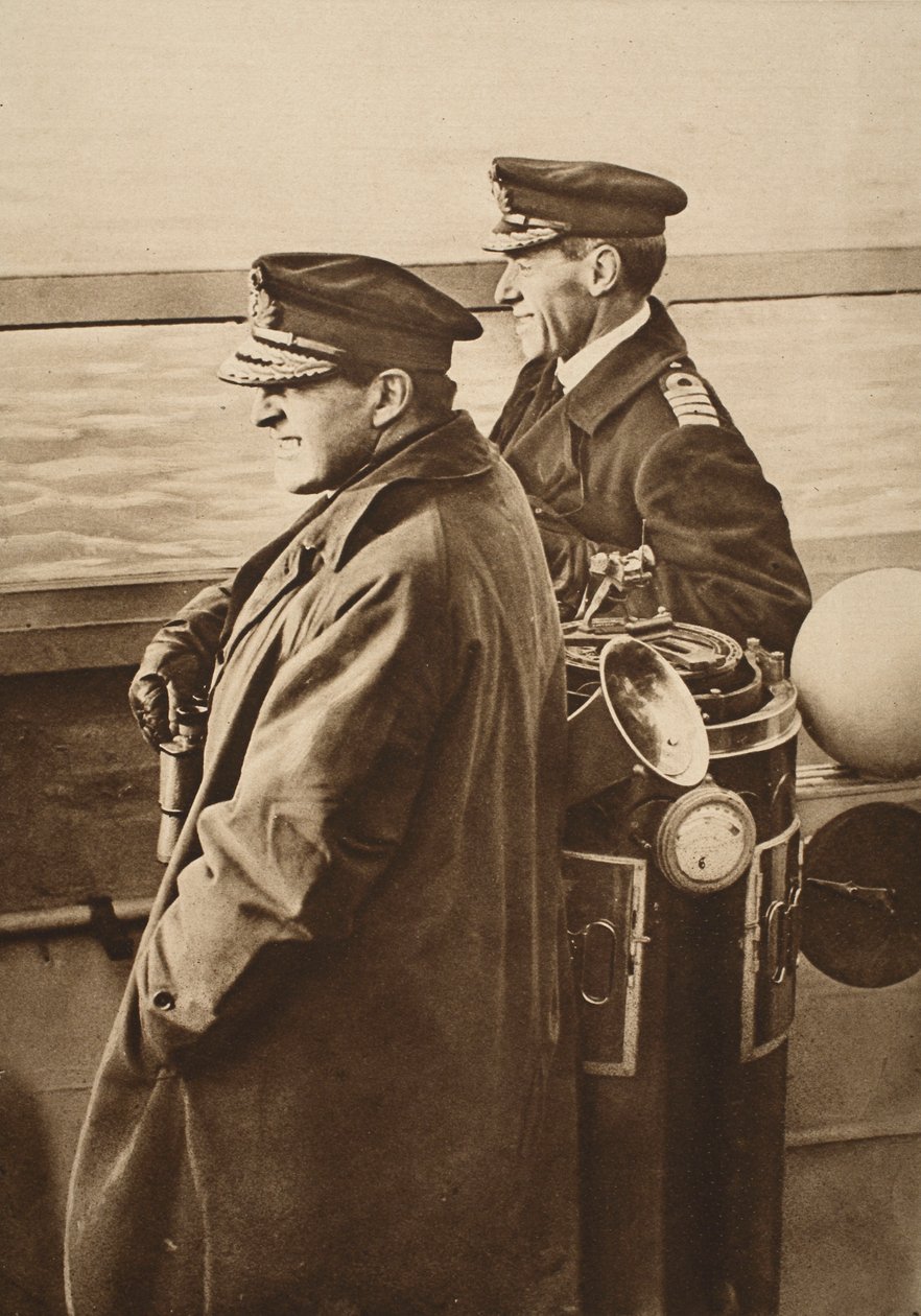 Admirál Beatty s vlajkovým kapitánem Chatfieldem sledovali kapitulaci německé flotily, 1918 (sépiová fotografie) od English Photographer