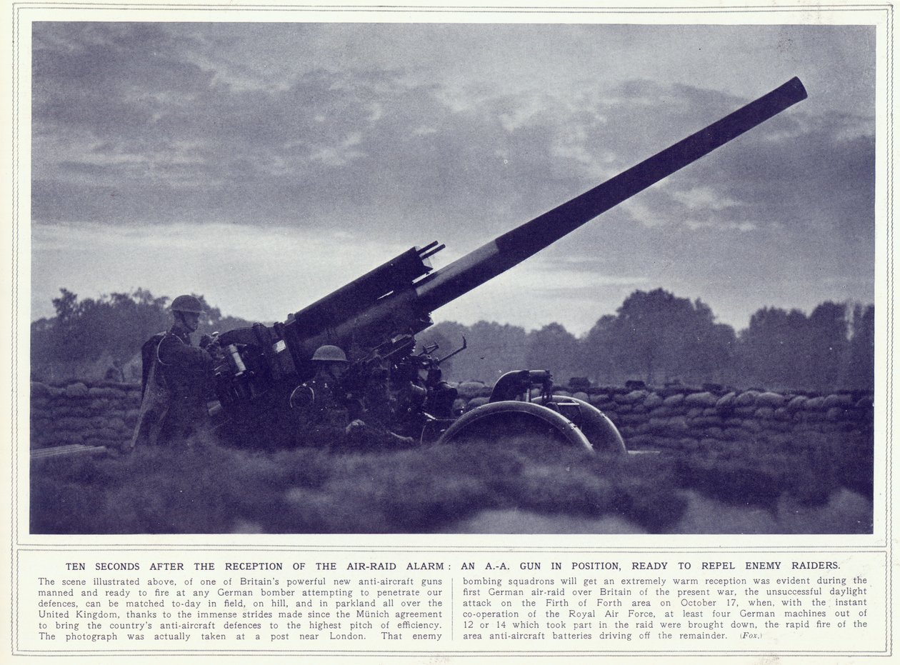 Protiletadlové dělo, z The Illustrated War News, vydáno 1. listopadu 1939 od English Photographer