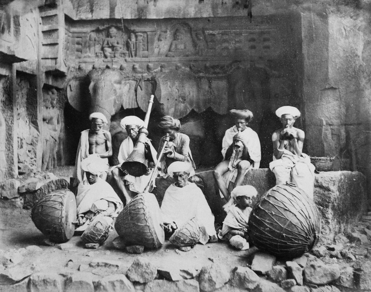 Band of Musicians in the Karla Caves, c.1860-90s od English Photographer