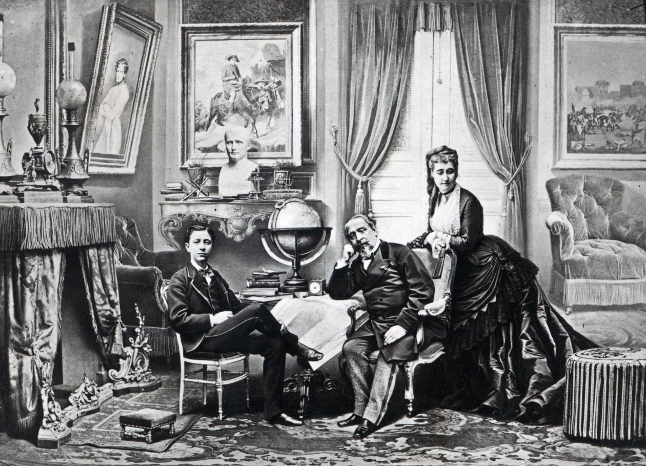 Císař Napoleon III s císařovnou Eugenií a princem Imperial na Camden Place, Chislehurst v roce 1872 od English Photographer