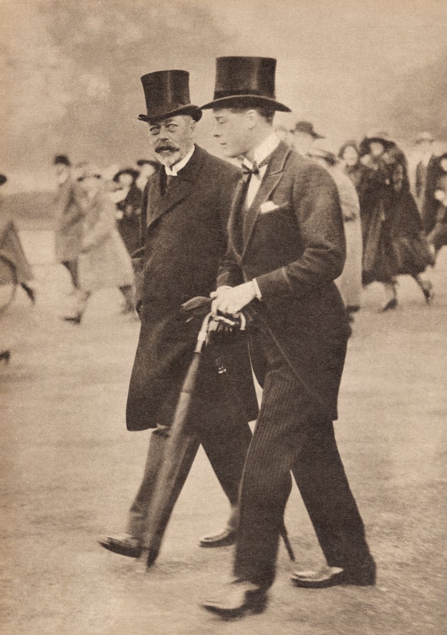 George V a jeho syn princ z Walesu, budoucí Edward VIII, v roce 1922, ilustrace z „Života krále Jiřího V“, vydáno kolem roku 1935 od English Photographer
