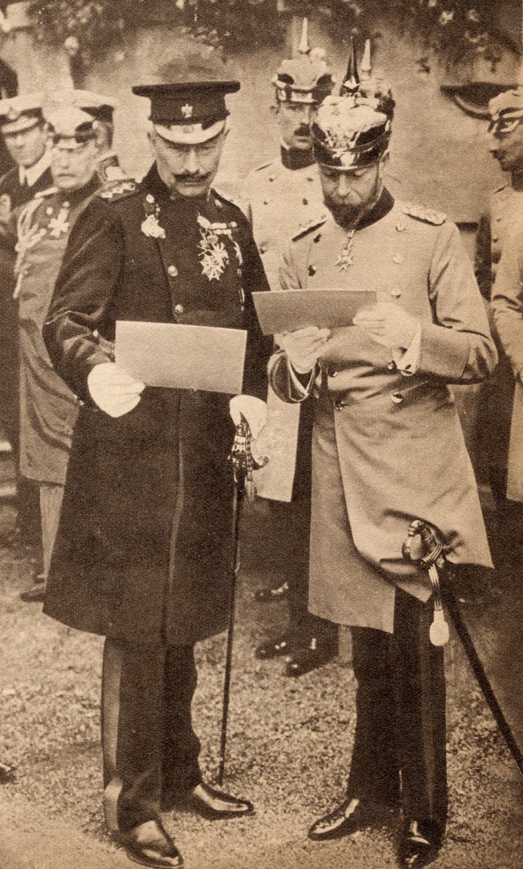 King George V a Kaiser Wilhelm II diskutující o operačních rozkazech v Německu v roce 1913, ilustrace z 
