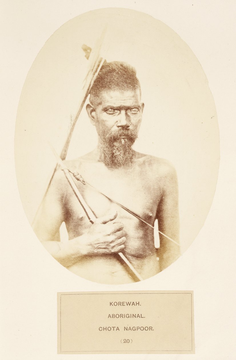 Korewah, domorodec, Chota Nagpoor, z knihy The People of India, autor J. Forbes Watson, vydáno 1868 (albumenový tisk) od English Photographer