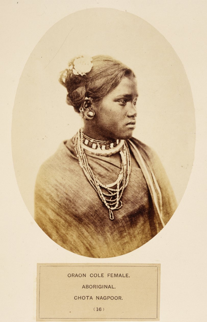 Oraon Cole Žena, domorodec, Chota Nagpoor, z knihy The People of India, autor J. Forbes Watson, vydáno 1868 (albumenový tisk) od English Photographer