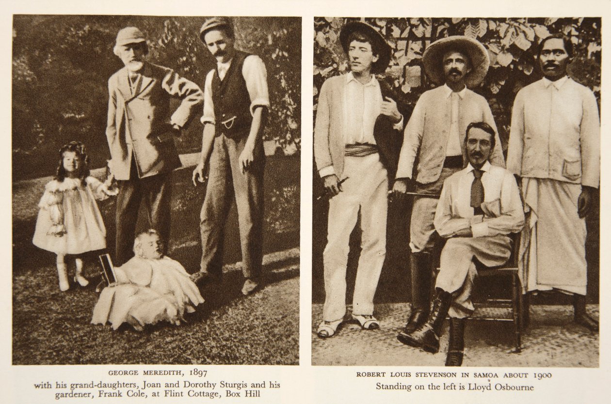 Portréty George Mereditha a Roberta Louise Stevensona, fotografie z The Times, 90. léta 19. století (sépiová fotografie) od English Photographer