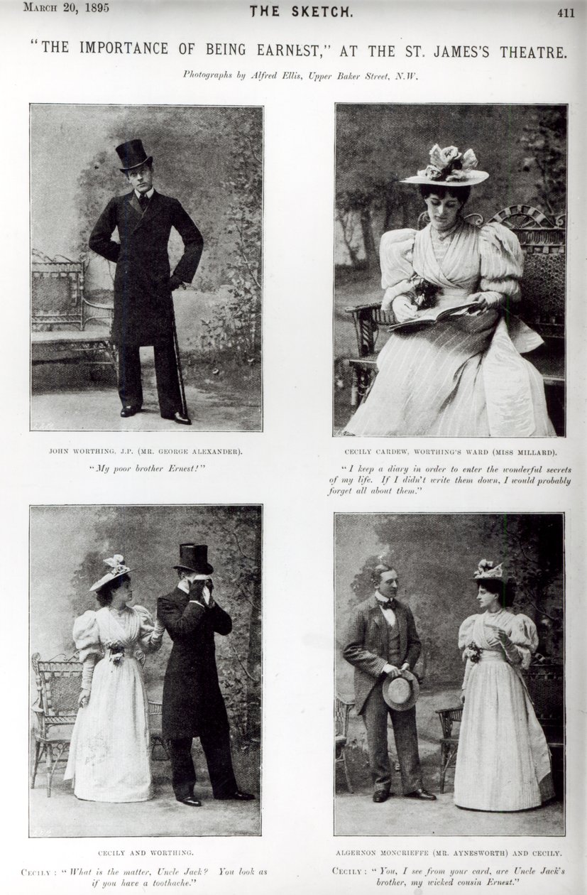 Scény z filmu The Importance of Being Earnest od Oscara Wilda (1854-1900) v divadle St. James Theatre, ze Sketch, 20. března 1895 od English Photographer