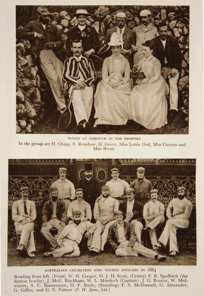 Tenis v Exmouthu v 80. letech a australský kriketový tým, který cestoval po Anglii v roce 1884, fotografie z The Times (hlubotisk) od English Photographer