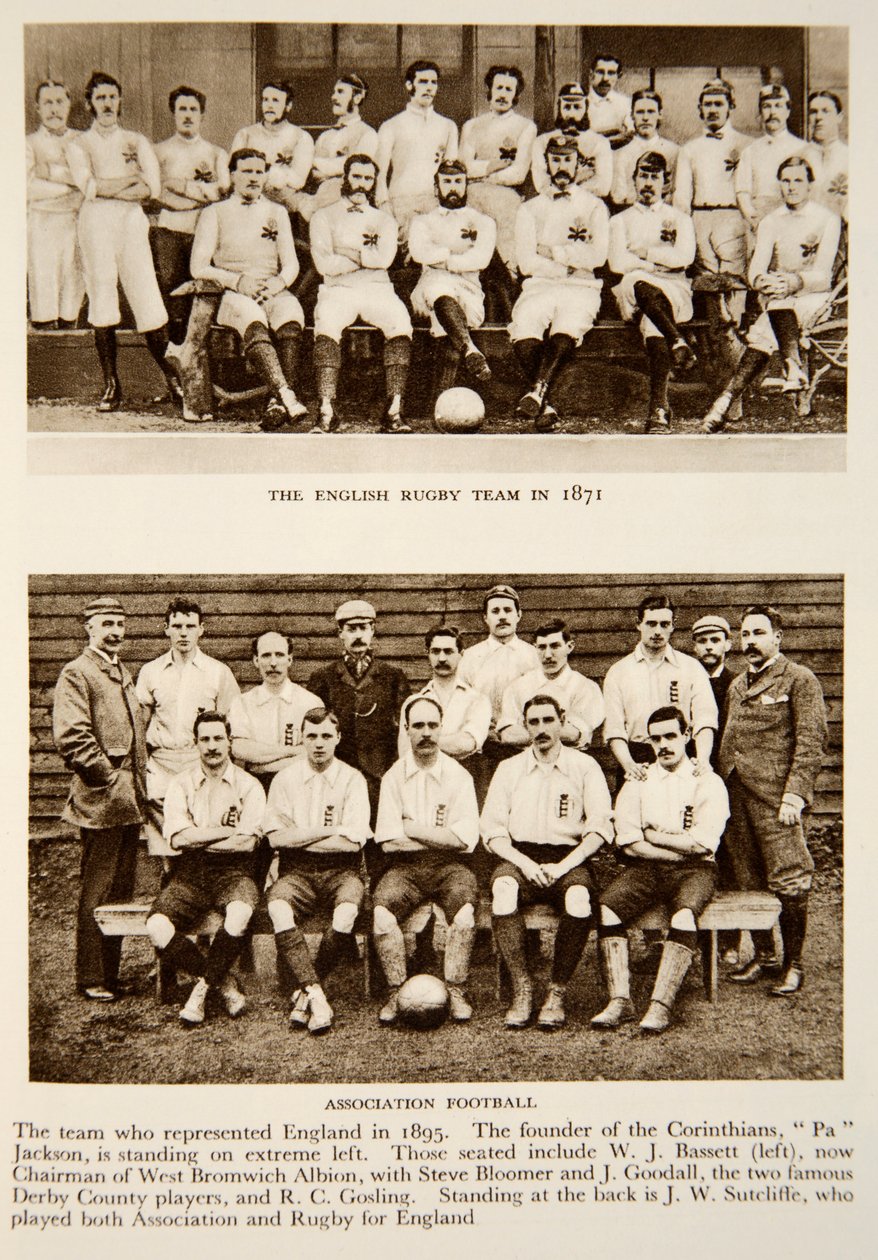 Anglický rugbyový tým v roce 1871 a zástupci fotbalového svazu v roce 1895, fotografie z The Times (hlubotisk) od English Photographer