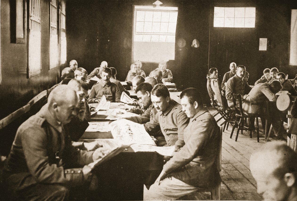 The Reading Room, Dorchester, ilustrace z německých vězňů ve Velké Británii (hlubotisk) od English Photographer