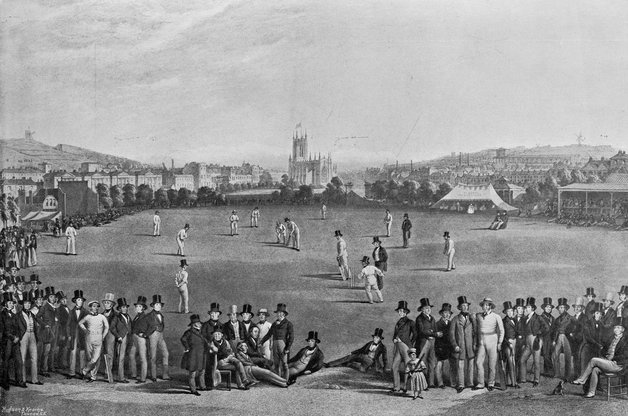 Kriketový zápas mezi Sussexem a Kentem v Brightonu, z tisku původně vydaného v roce 1849, z Famous Cricketers and Cricket Grounds, vydaného Hudsonem a Kearnsem, 1895 od English Photographer