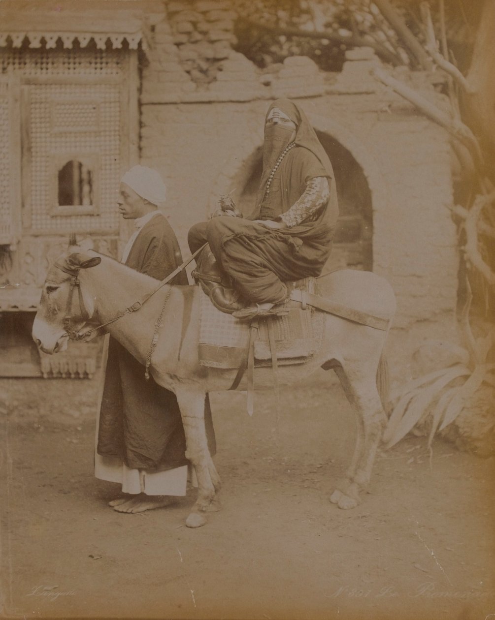 Žena na oslu, Káhira, 1893 od English Photographer