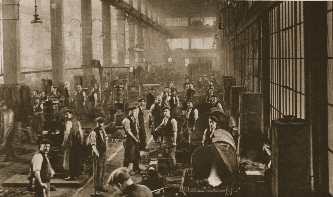 Dělníci v kovárně v Beckton Gas Works, z Wonderful London, vydáno 1926-27 (hlubotisk) od English Photographer