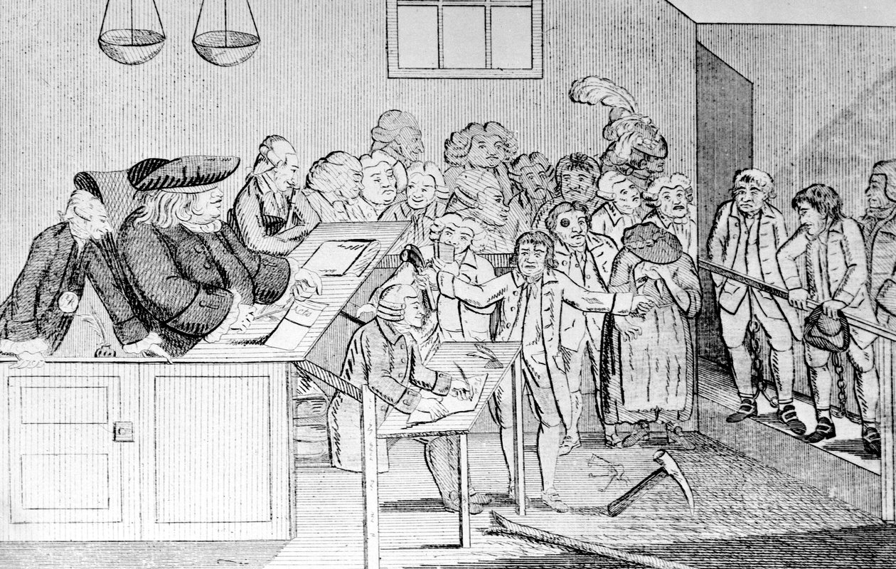 A Bond and Judgement, Sir John Fielding předsedající soudu Bow Street, 1779 od English School