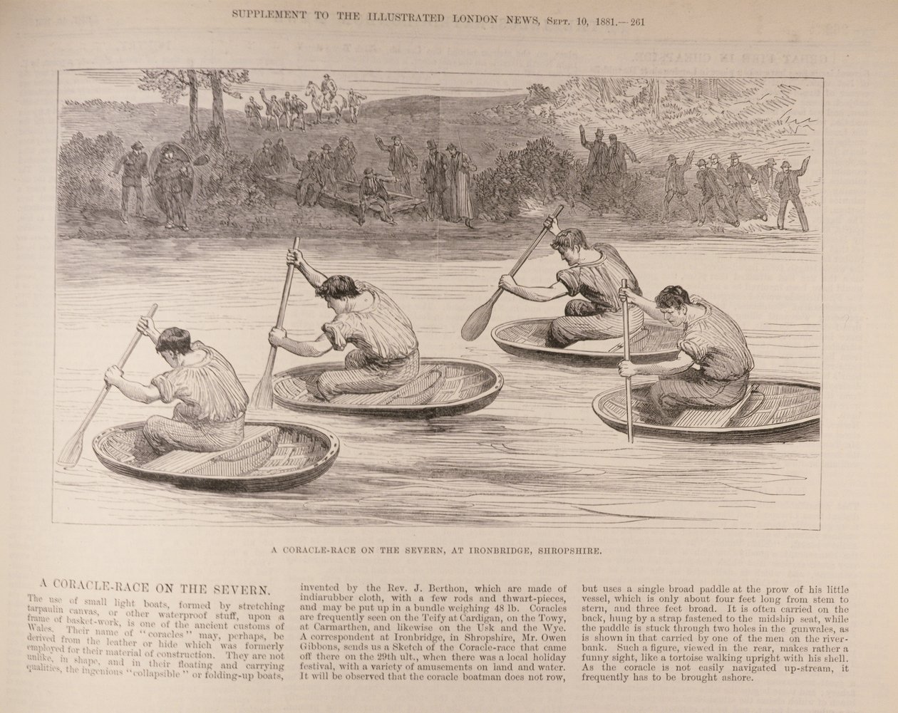Závod korábů na Severnu v Ironbridge, Shropshire, z "The Illustrated London News", 9. října 1881. od English School