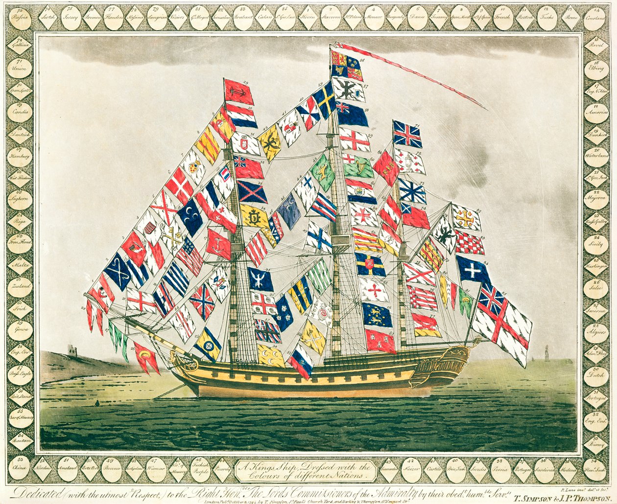Králova loď oblečená v barvách různých národů, 6. října 1794 od English School