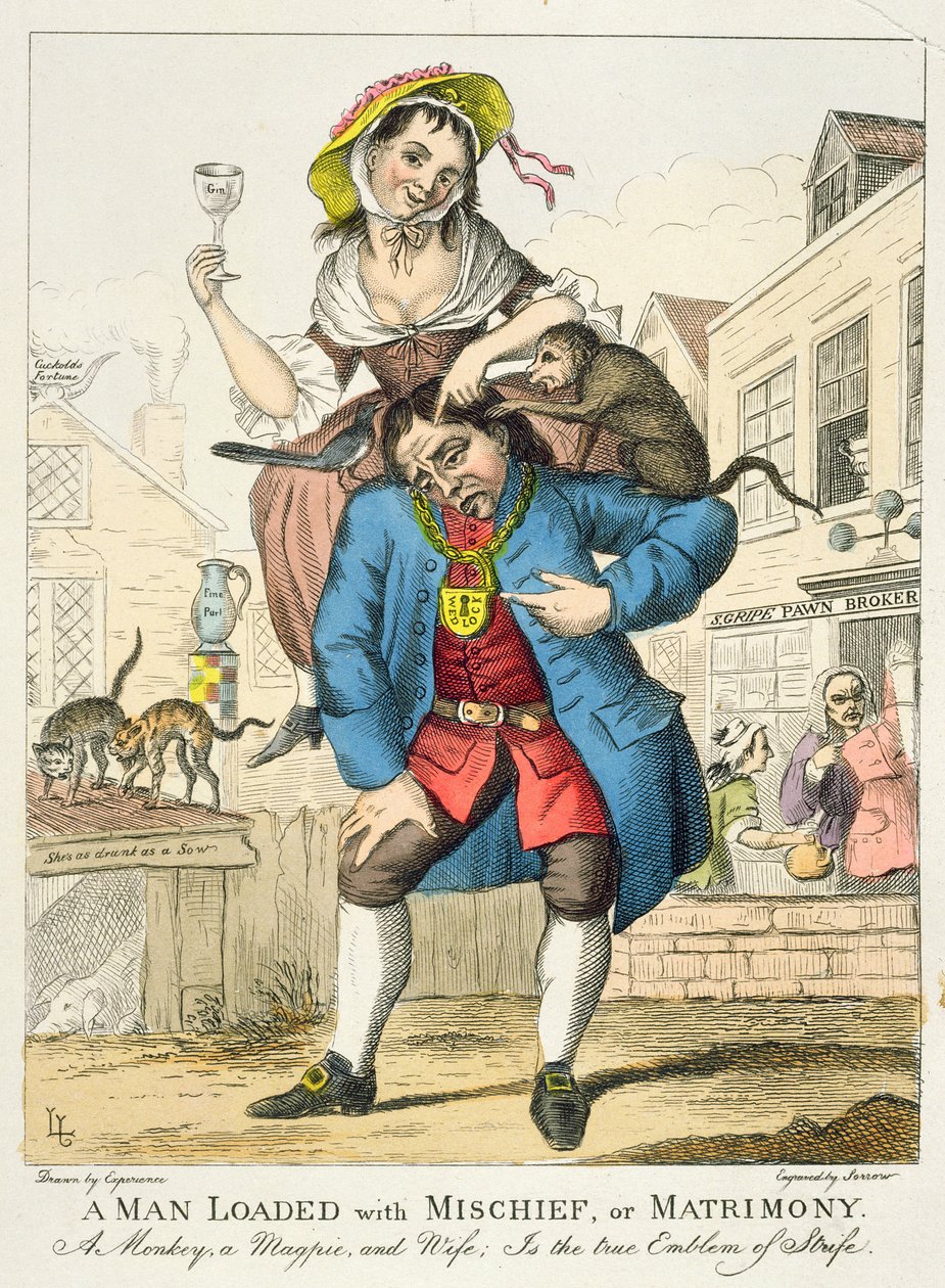Muž plný neplechu nebo manželství, kolem 1766 (barevný lept) od English School