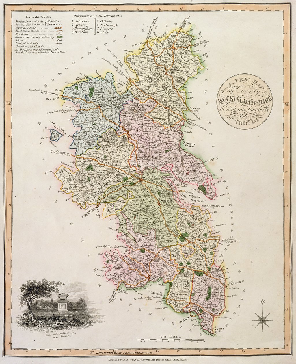 Nová mapa hrabství Buckinghamshire, 1816 od English School