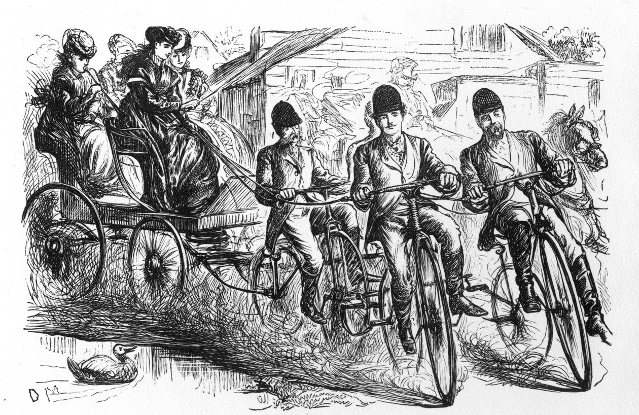 Nový nápad. Do Brightonu a zpátky za chvilku, karikatura z časopisu Punch, vydáno 21. srpna 1869. od English School