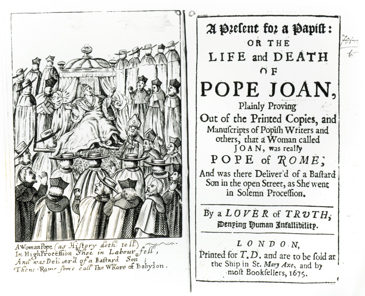 Dárek pro papeže aneb život a smrt papeže Joana, 1675 od English School