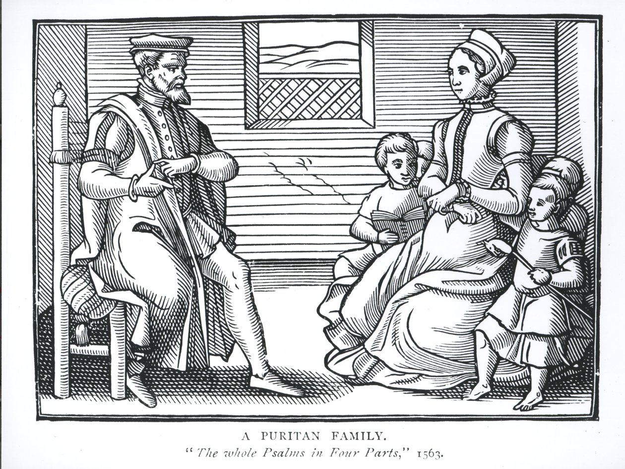 Puritan Family, z „Celých žalmů ve čtyřech částech“, 1563 od English School