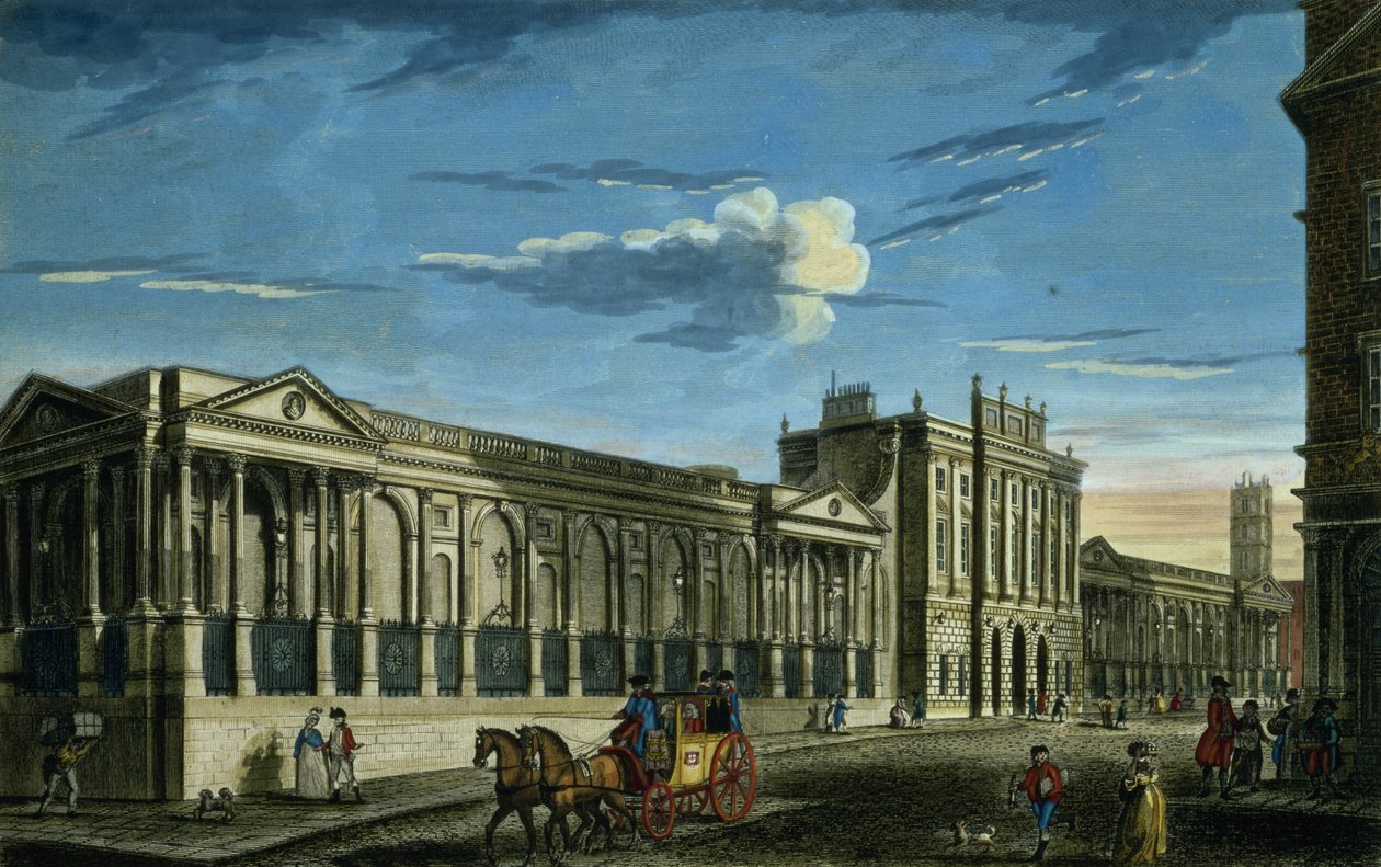 Pohled na Bank of England, Threadneedle Street, Londýn, tištěno pro Bowles and Carver, pub. 1797 od English School
