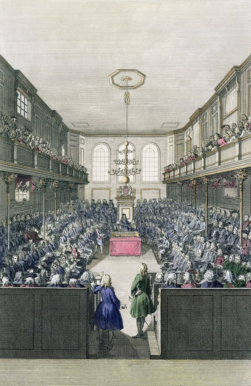 Pohled na Dolní sněmovnu, rytina B. Colea (fl.1748-75) od English School