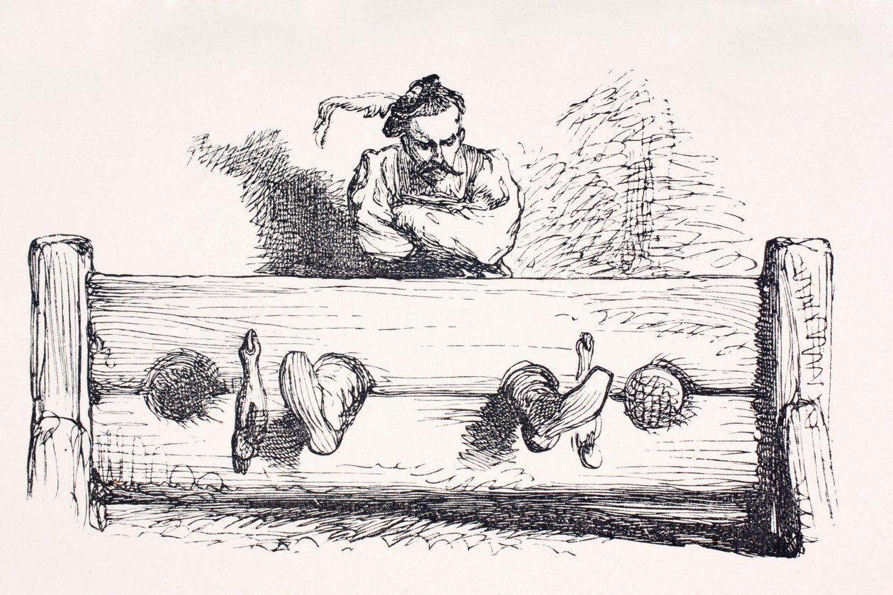 Muž ve skladech, z „The Illustrated Library Shakespeare“, vydané v Londýně 1890 od English School