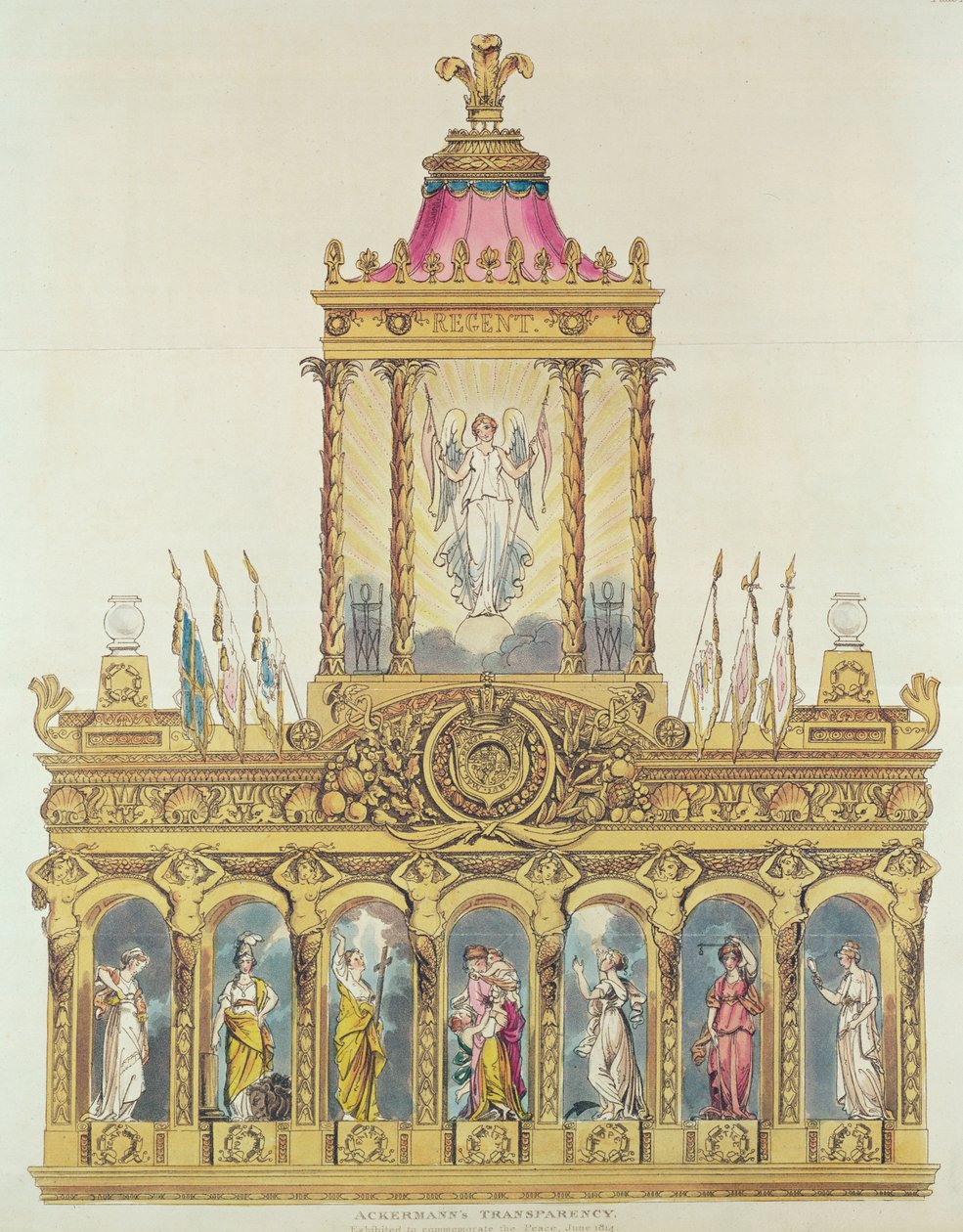Ackermans Transparency, červen 1814 (barevný lept a akvatinta) od English School