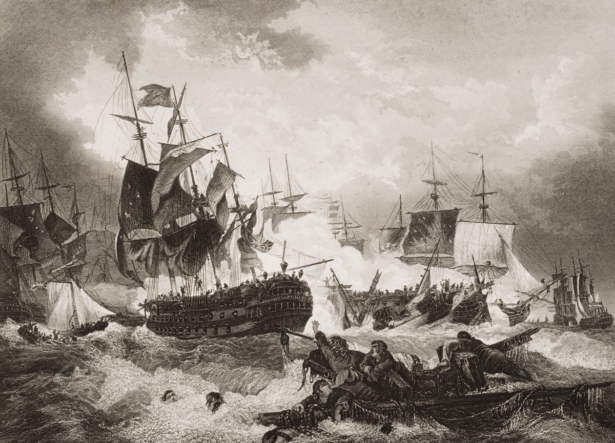 Vítězství admirála Duncana nad nizozemskou flotilou v Severním moři, ilustrace z knihy "Anglické námořní a pozemní bitvy" od podplukovníka Williamse. od English School