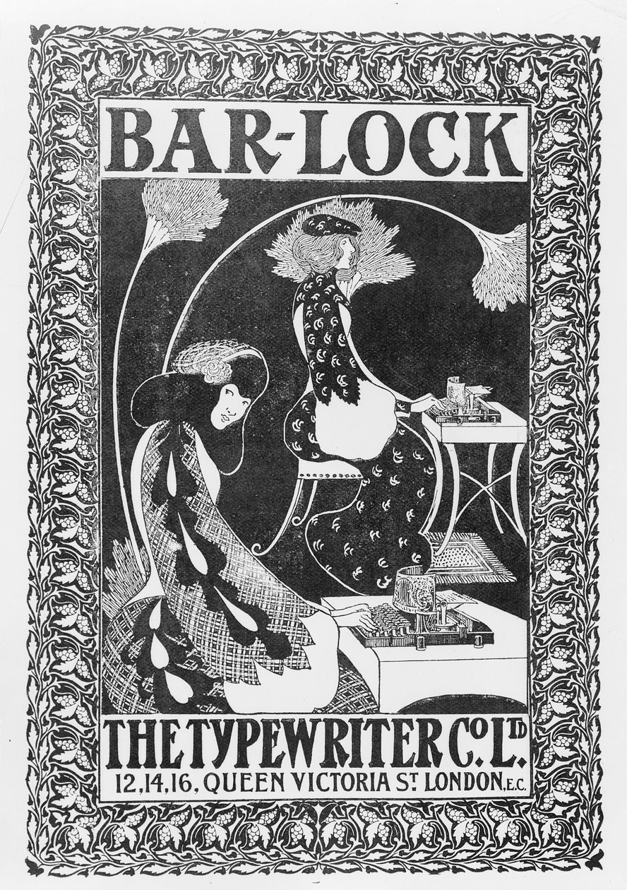 Reklama na psací stroje Bar-Lock, cca 1895 od English School