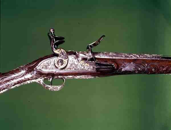 Vzduchová pistole od J.G. Kolbe, cca 1750 (ořech vykládaný stříbrem) od English School