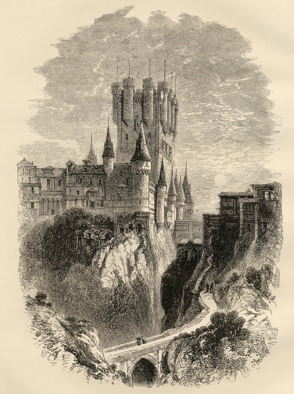 Alcazar v Segovii, Španělsko před požárem v roce 1862, ilustrace ze 