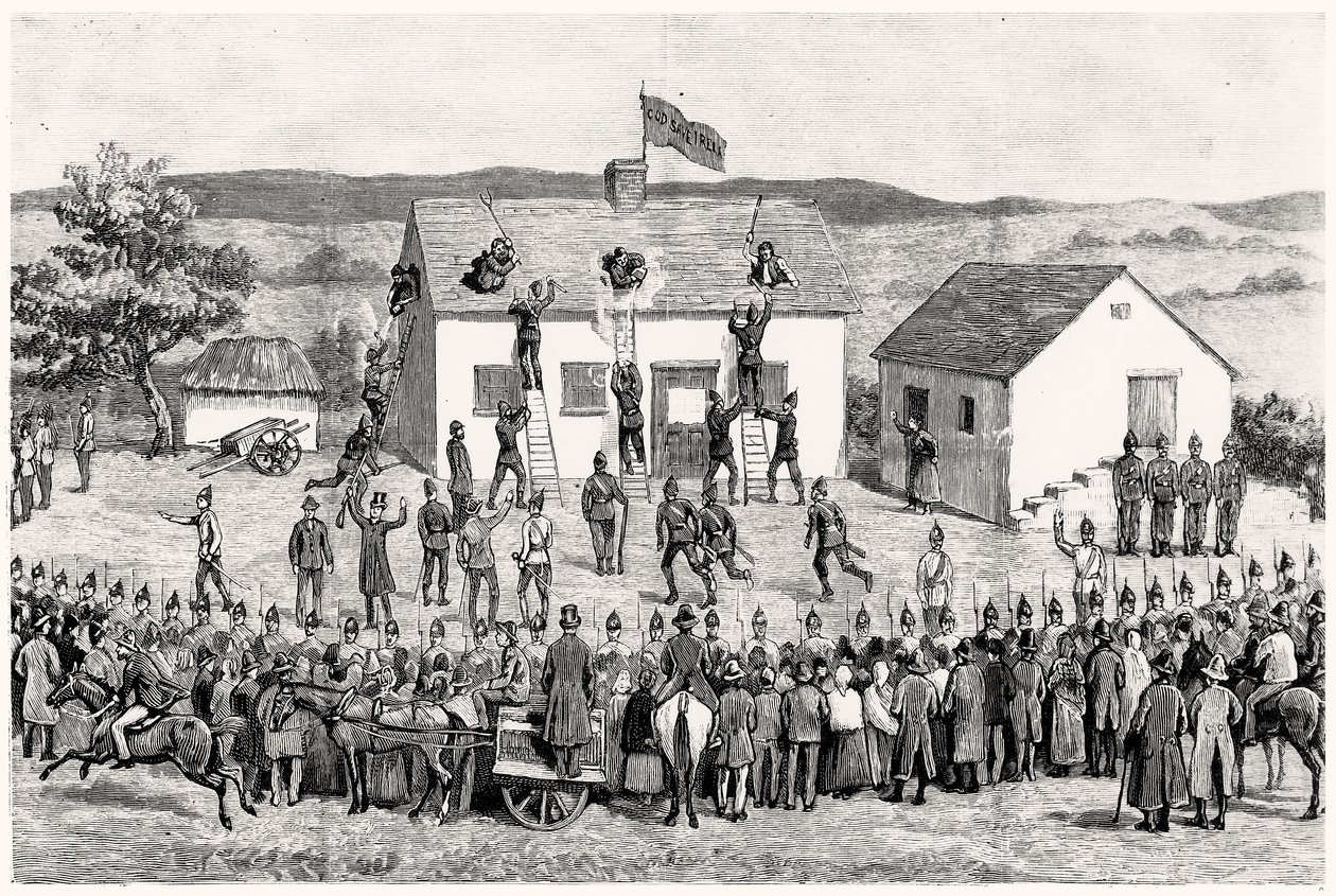 Vystěhování jednoho z nájemců lorda Clanricarde, Woodford, hrabství Galway od English School