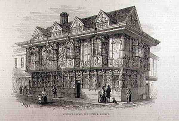 Ancient House in the Old Butter Market, Ipswich, z The Illustrated London News, 23. července 1881 od English School