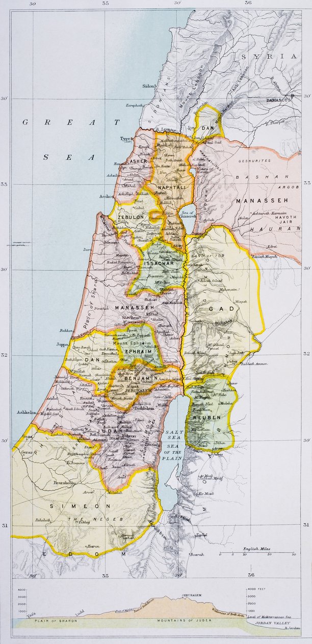 Starověká Palestina, z „Občanského atlasu světa“, vydaného v Londýně kolem roku 1899 od English School