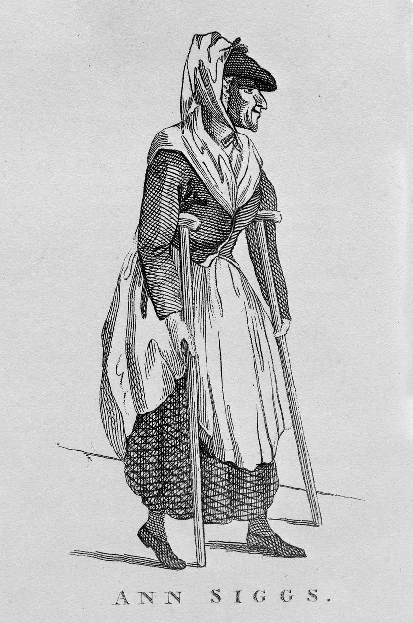 Ann Siggs, z „Portréty a tváře pozoruhodných a výstředních postav Londýna“, vydané v roce 1819 od English School