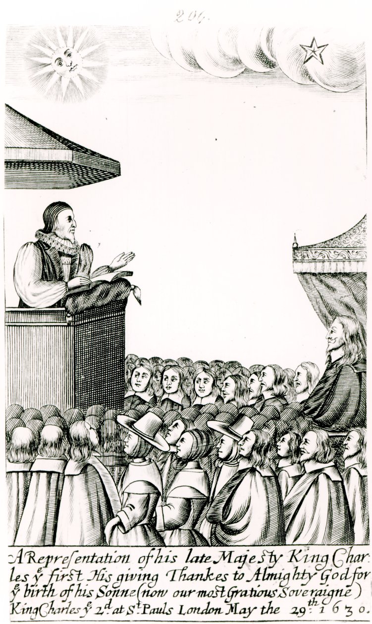 Oznámení o narození syna Karla I., 1630 od English School