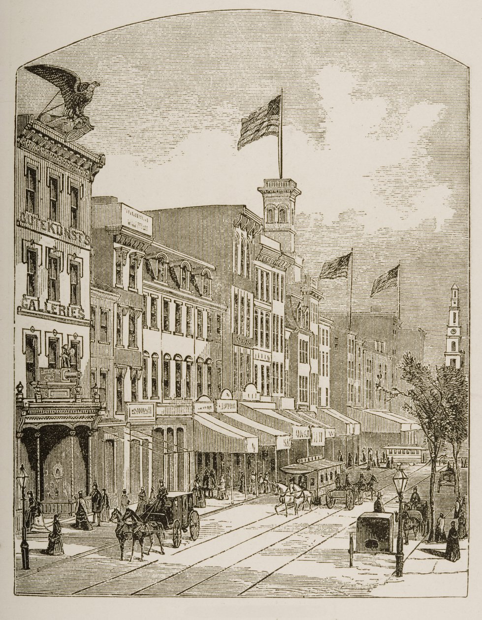 Arch Street, Filadelfie, kolem roku 1870, z knihy "American Pictures" vydané Religious Tract Society, 1876. od English School