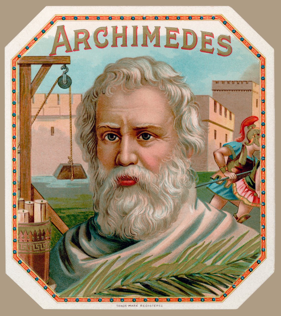 Archimédes ze Syrakus, ze štítku krabičky doutníků, tištěný kolem roku 1900 od English School