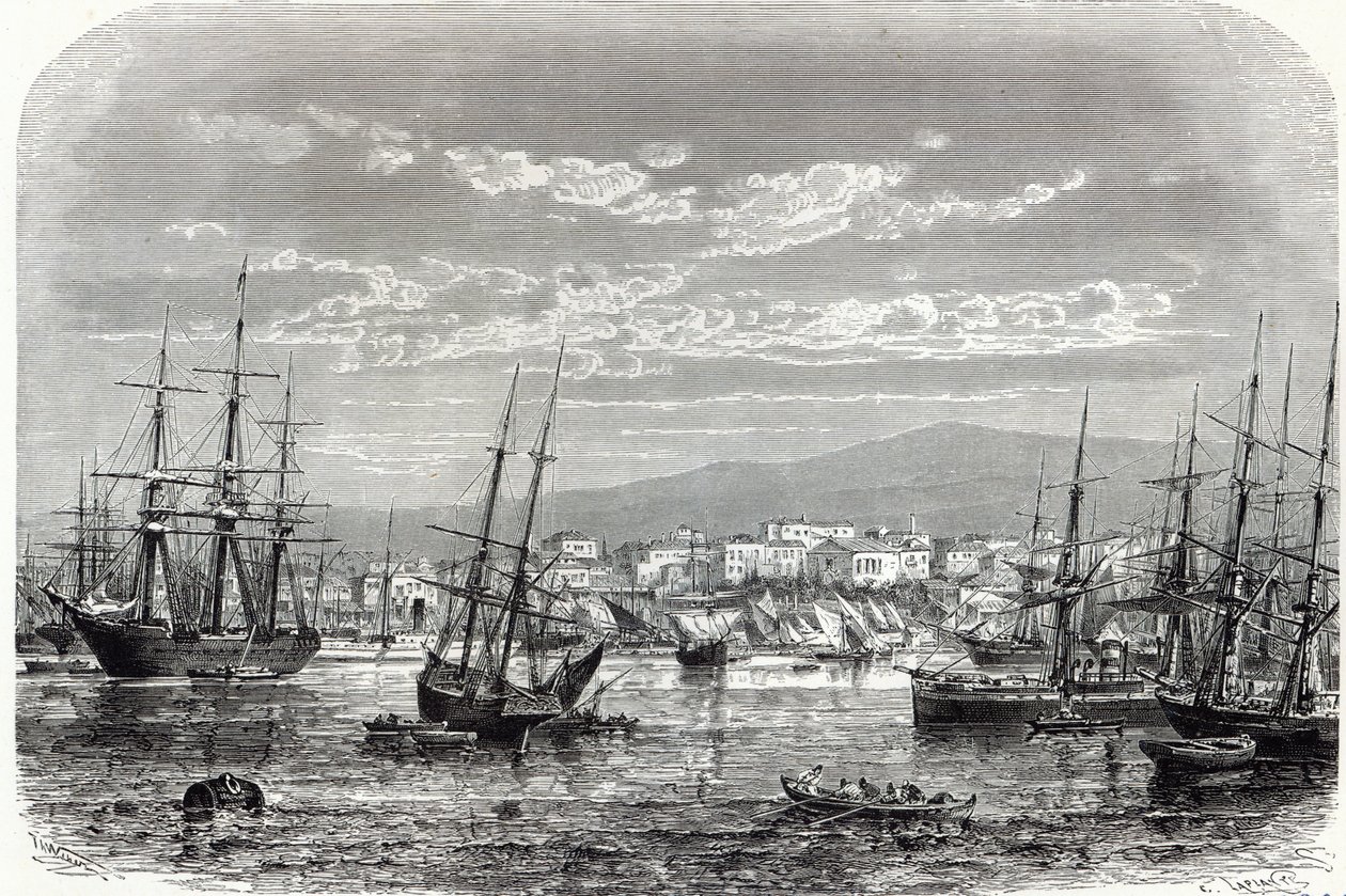 Atény: celkový pohled na Pireus, z „The Illustrated London News“ od English School