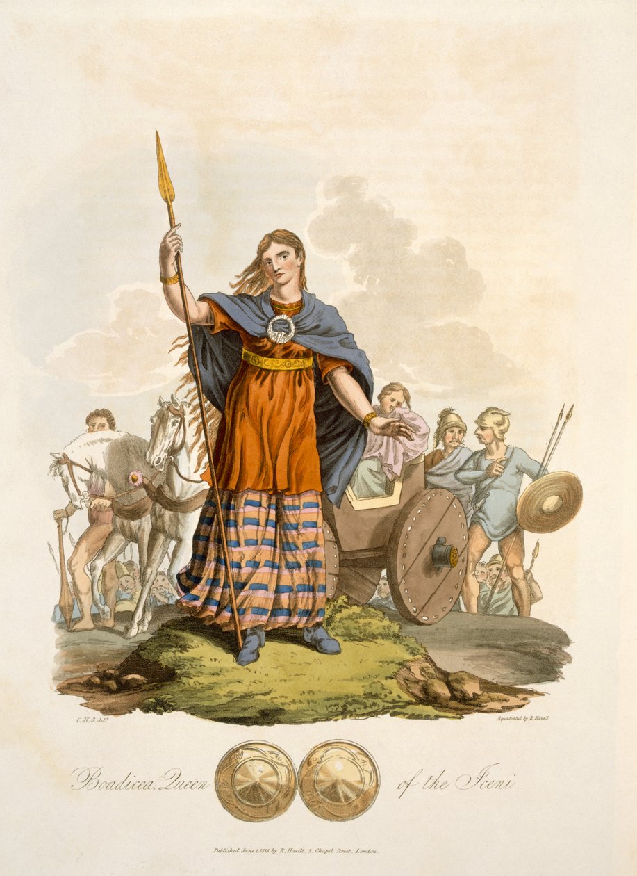 Boadicea, královna Iceni, angl. od Richarda Havella staršího, hospod. 1815 (ručně kolorovaná rytina) od English School
