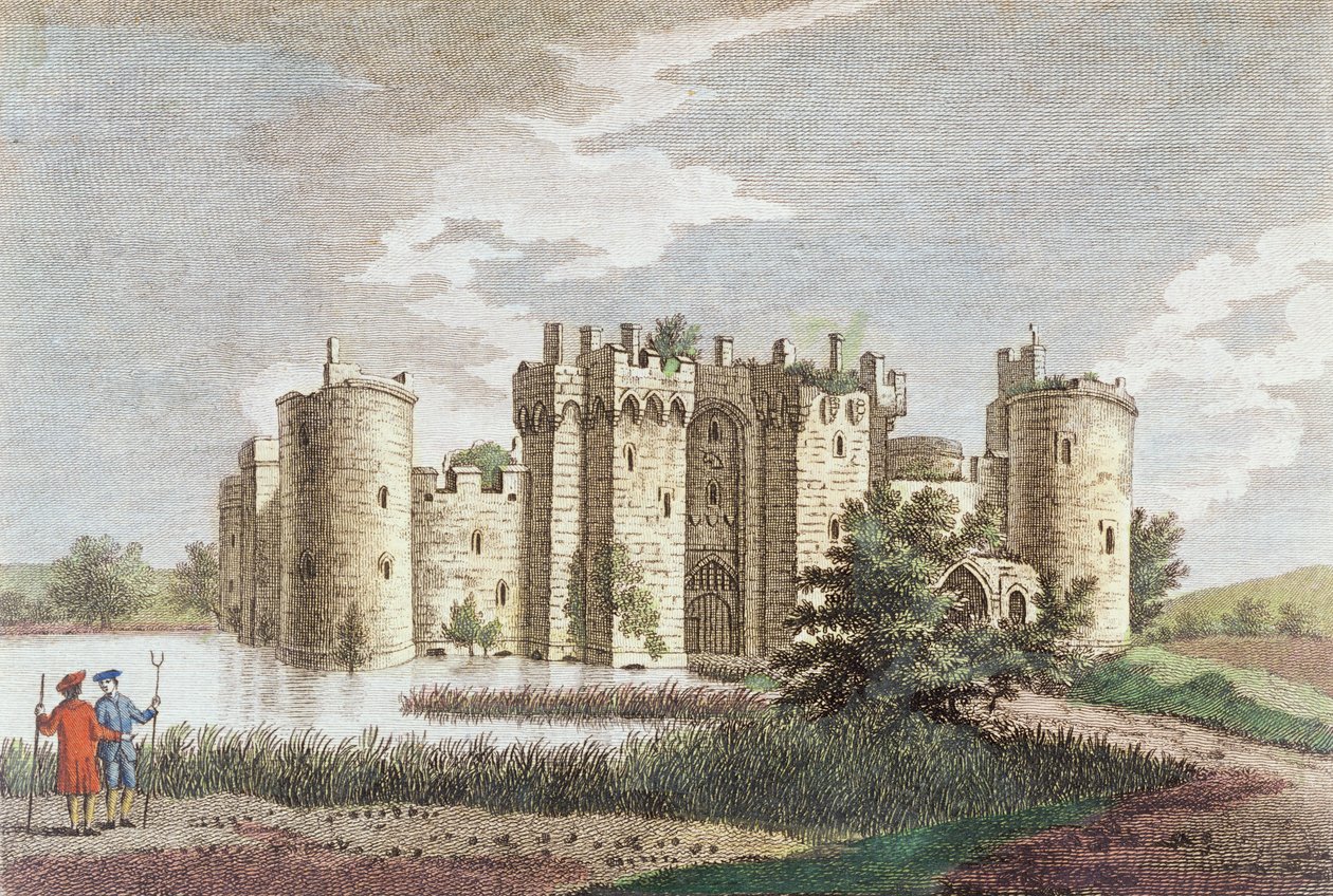 Hrad Bodiam, Sussex, 7. ledna 1778 (barevná rytina) od English School