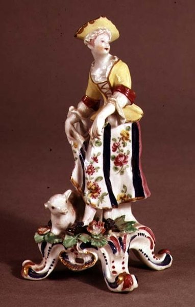 Porcelánová figurka pastýřky s lukem, cca 1765 (keramika) od English School