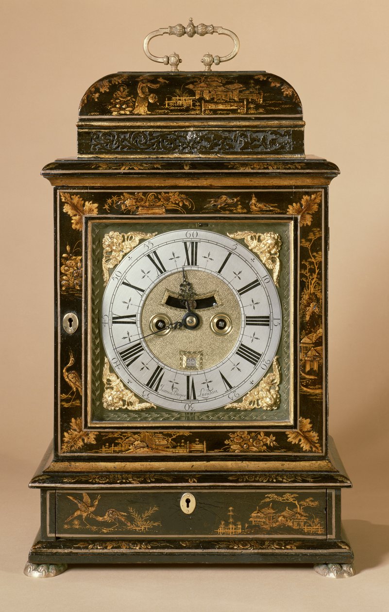 Závorkové hodiny, strojek James Boyce, cca 1705 (černý lak) od English School