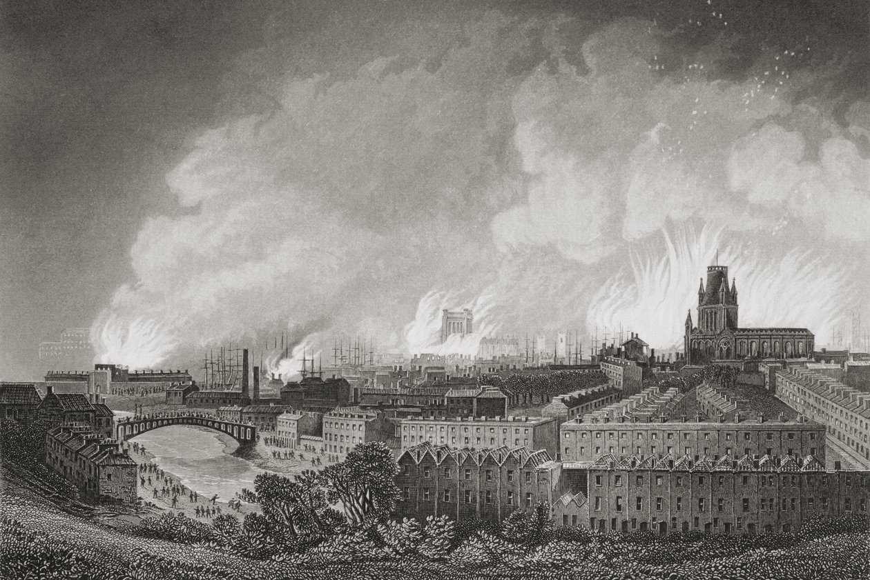 Bristol, Anglie, během nepokojů v roce 1831, 1883 od English School