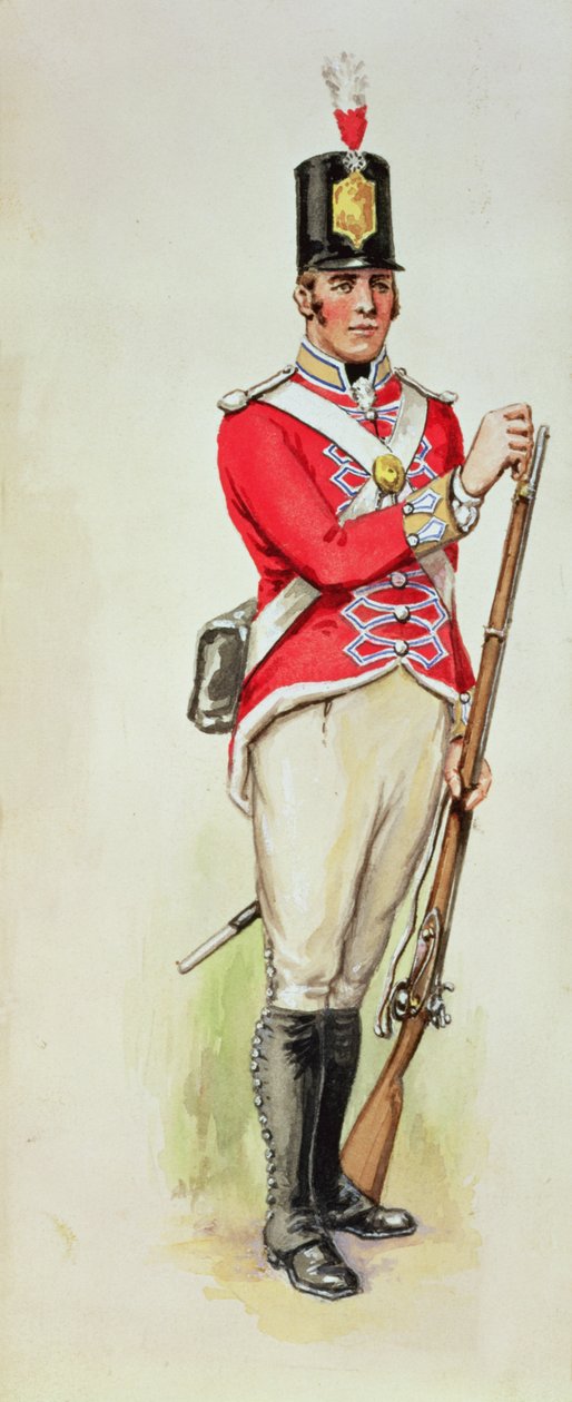 Britský voják v napoleonských dobách nesoucí mušketu od English School