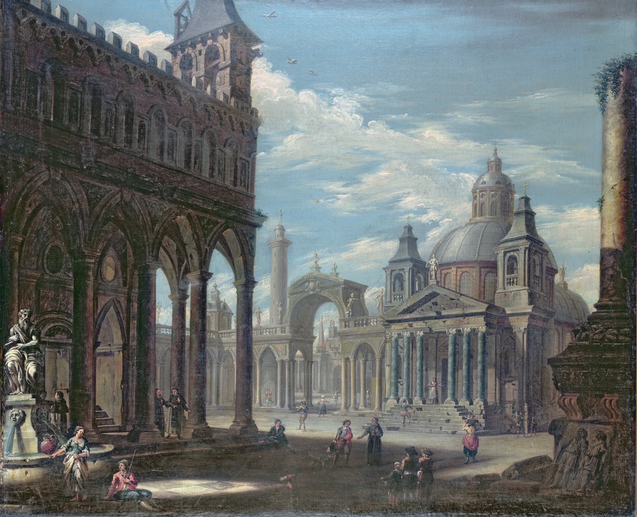 Capriccio náměstí s gotickými, římskými a barokními stavbami od English School